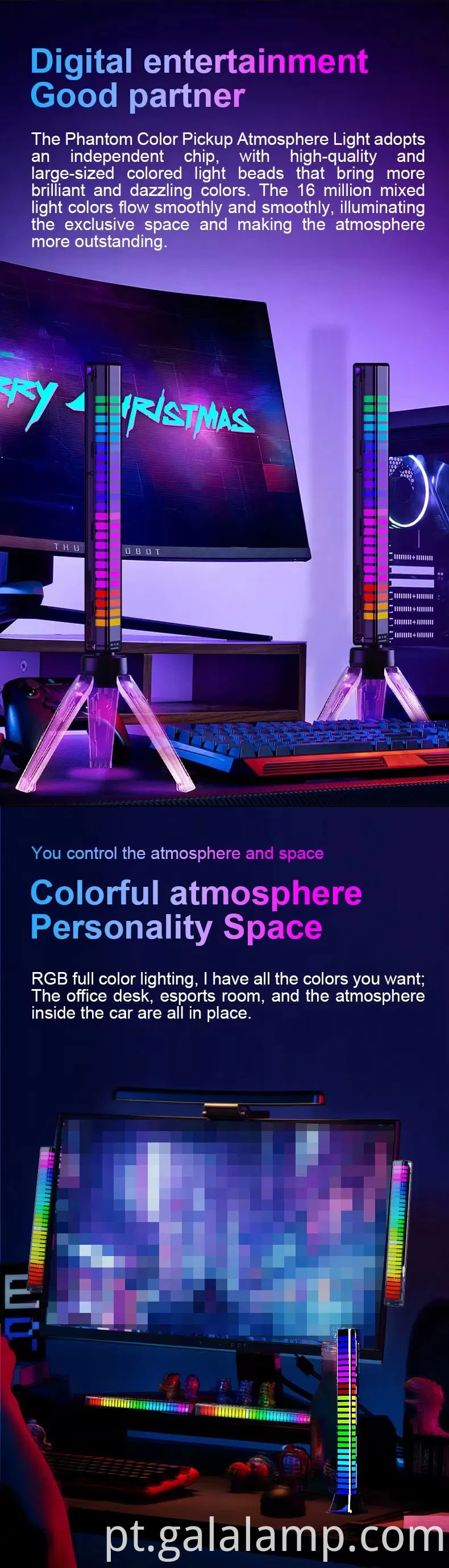 Luz ambiente de carro controlado por aplicativo inteligente com efeitos de ritmo